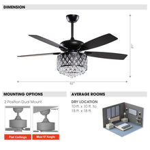 Cargar imagen en el visor de la galería, 52&quot; Wethington Modern Downrod Mount Reversible Crystal Ceiling Fan with Lighting and Remote Control
