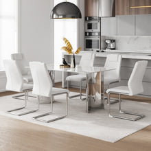 Load image into Gallery viewer, Table and chair set, modern and minimalist dining table. Imitation marble glass sticker desktop, stainless steel legs, stable and beautiful. Comfortable PU seats. DT-69
