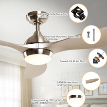 Load image into Gallery viewer, 56&quot; Bernardino Modern Brushed Nickel DC Motor Downrod Mount Reversible Ceiling Fan with Lighting and Remote Control
