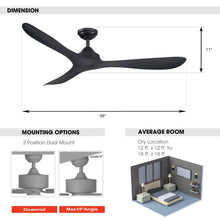 Carregar imagem no visualizador da galeria, 56&quot; Modern DC Motor Downrod Mount Reversible Ceiling Fan with Remote Control
