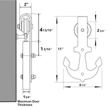 Cargar imagen en el visor de la galería, Non-Bypass Sliding Barn Door Hardware Kit - Anchor Design Roller
