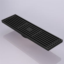 Load image into Gallery viewer, 12-Inch Matte Black Rectangular Floor Drain - Square Hole Pattern Cover Grate - Removable - Includes Accessories

