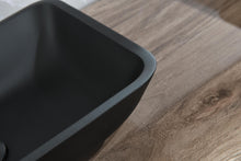 Carregar imagem no visualizador da galeria, 13.0&quot; L -18.13&quot; W -4&quot; H Matte Shell Glass Rectangular Vessel Bathroom Sink in Black with Matte Black Faucet and Pop-Up Drain in Matte Black
