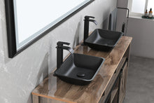 Carregar imagem no visualizador da galeria, 13.0&quot; L -18.13&quot; W -4&quot; H Matte Shell Glass Rectangular Vessel Bathroom Sink in Black with Matte Black Faucet and Pop-Up Drain in Matte Black
