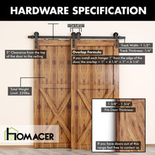 Carregar imagem no visualizador da galeria, Single Track Bypass Sliding Barn Door Hardware Kit - Straight Design Roller
