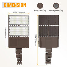 Carregar imagem no visualizador da galeria, 320W LED Pole Light With Built In Dusk to Dawn Sensor, 5000K and 48,518 Lumens, AC100-277V, 0-10V Dimmable LED Parking Lot Light
