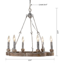 Load image into Gallery viewer, 6-Light Modern Wood Wheel Chandelier
