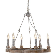 Load image into Gallery viewer, 6-Light Modern Wood Wheel Chandelier
