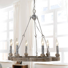 Load image into Gallery viewer, 6-Light Modern Wood Wheel Chandelier
