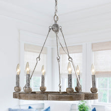 Load image into Gallery viewer, 6-Light Modern Wood Wheel Chandelier
