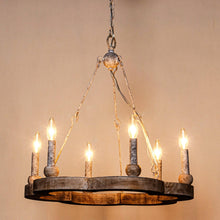 Load image into Gallery viewer, 6-Light Modern Wood Wheel Chandelier
