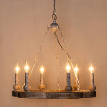 Load image into Gallery viewer, 6-Light Modern Wood Wheel Chandelier
