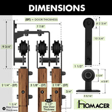 Cargar imagen en el visor de la galería, Black Rustic Triple Track Bypass Sliding Barn Door Hardware Kit - Straight Design (for Door Thickness 1-3/8in ~ 1-3/4in)
