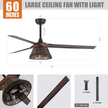 Load image into Gallery viewer, 60&quot; Farmhouse Downrod Mount Reversible Ceiling Fan with Lighting and Remote Control
