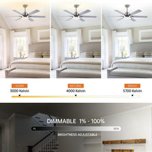 Load image into Gallery viewer, 60&quot; Lucknow Modern Satin Nickel DC Motor Downrod Mount Reversible Ceiling Fan with Lighting and Remote Control
