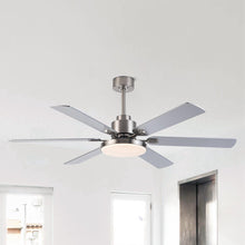 Load image into Gallery viewer, 60&quot; Lucknow Modern Satin Nickel DC Motor Downrod Mount Reversible Ceiling Fan with Lighting and Remote Control
