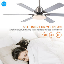 Load image into Gallery viewer, 60&quot; Lucknow Modern Satin Nickel DC Motor Downrod Mount Reversible Ceiling Fan with Lighting and Remote Control
