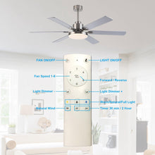 Cargar imagen en el visor de la galería, 60&quot; Lucknow Modern Satin Nickel DC Motor Downrod Mount Reversible Ceiling Fan with Lighting and Remote Control
