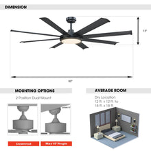 Carregar imagem no visualizador da galeria, 60&quot; Industrial DC Motor Downrod Mount Ceiling Fan with Lighting and Remote Control
