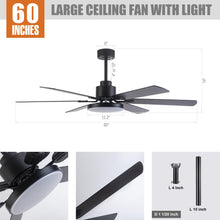 Cargar imagen en el visor de la galería, 60&quot; Industrial DC Motor Downrod Mount Reversible Ceiling Fan with Lighting and Remote Control
