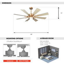 Carregar imagem no visualizador da galeria, 60&quot; Oretha Windmill DC Ceiling Fan with LED Lighting
