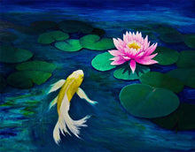 Carregar imagem no visualizador da galeria, Koi Fish with Pink Water Lily Painting Wall Mural. #6000
