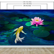 Cargar imagen en el visor de la galería, Koi Fish with Pink Water Lily Painting Wall Mural. #6000
