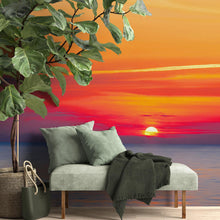 Cargar imagen en el visor de la galería, Red Sky Sunset over Beach Wall Mural Decal Sticker #6005
