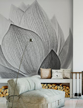 Cargar imagen en el visor de la galería, Black and White Lotus Flower Wall Mural #6116
