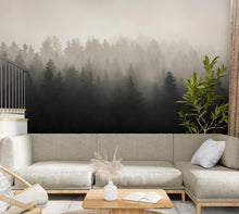 Cargar imagen en el visor de la galería, Misty Pine Forest Wall Mural. Peaceful Foggy Morning Scenery. #6122
