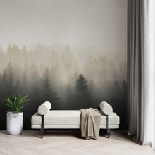 Cargar imagen en el visor de la galería, Misty Pine Forest Wall Mural. Peaceful Foggy Morning Scenery. #6122
