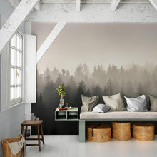 Cargar imagen en el visor de la galería, Misty Pine Forest Wall Mural. Peaceful Foggy Morning Scenery. #6122
