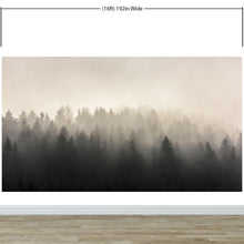 Cargar imagen en el visor de la galería, Misty Pine Forest Wall Mural. Peaceful Foggy Morning Scenery. #6122
