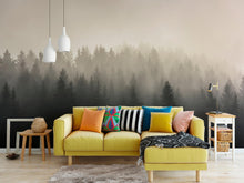 Cargar imagen en el visor de la galería, Misty Pine Forest Wall Mural. Peaceful Foggy Morning Scenery. #6122
