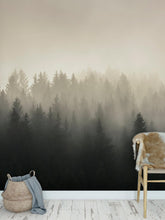 Cargar imagen en el visor de la galería, Misty Pine Forest Wall Mural. Peaceful Foggy Morning Scenery. #6122
