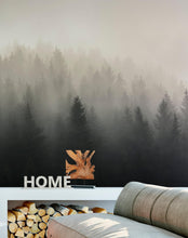 Cargar imagen en el visor de la galería, Misty Pine Forest Wall Mural. Peaceful Foggy Morning Scenery. #6122
