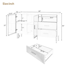 Carregar imagem no visualizador da galeria, Modern Sideboard MDF Buffet Cabinet Marble Sticker Tabletop and Amber-yellow Tempered Glass Doors with Gold Metal Legs &amp; Handles (White)
