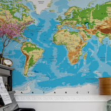 Load image into Gallery viewer, Large Blue World Map Wall Mural. #6134

