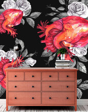 Cargar imagen en el visor de la galería, Valentines Hearts and Roses Watercolor Pattern Wall Mural. Black background. #6136

