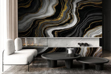 Load image into Gallery viewer, Black and Gold Abstract Marble Stone Pattern Peel and Stick Wallpaper. #6146
