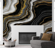 Load image into Gallery viewer, Black and Gold Abstract Marble Stone Pattern Peel and Stick Wallpaper. #6146
