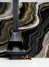 Load image into Gallery viewer, Black and Gold Abstract Marble Stone Pattern Peel and Stick Wallpaper. #6146
