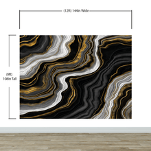 Load image into Gallery viewer, Black and Gold Abstract Marble Stone Pattern Peel and Stick Wallpaper. #6146
