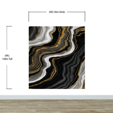 Load image into Gallery viewer, Black and Gold Abstract Marble Stone Pattern Peel and Stick Wallpaper. #6146
