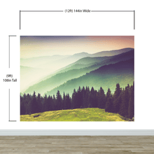 Load image into Gallery viewer, Colorful Foggy Mountain Forest View Wall Mural | Peel and Stick Wallpaper. #6159
