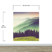 Cargar imagen en el visor de la galería, Colorful Foggy Mountain Forest View Wall Mural | Peel and Stick Wallpaper. #6159
