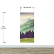 Cargar imagen en el visor de la galería, Colorful Foggy Mountain Forest View Wall Mural | Peel and Stick Wallpaper. #6159
