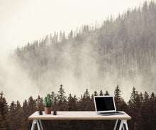 Load image into Gallery viewer, Foggy Misty Forest Tree Over Mountain Wall Mural. #6171
