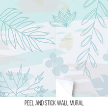 Load image into Gallery viewer, Pastel Botanical Nature Wallpaper Mural. Leafs and Flowers Design. #6195
