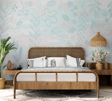 Load image into Gallery viewer, Pastel Botanical Nature Wallpaper Mural. Leafs and Flowers Design. #6195
